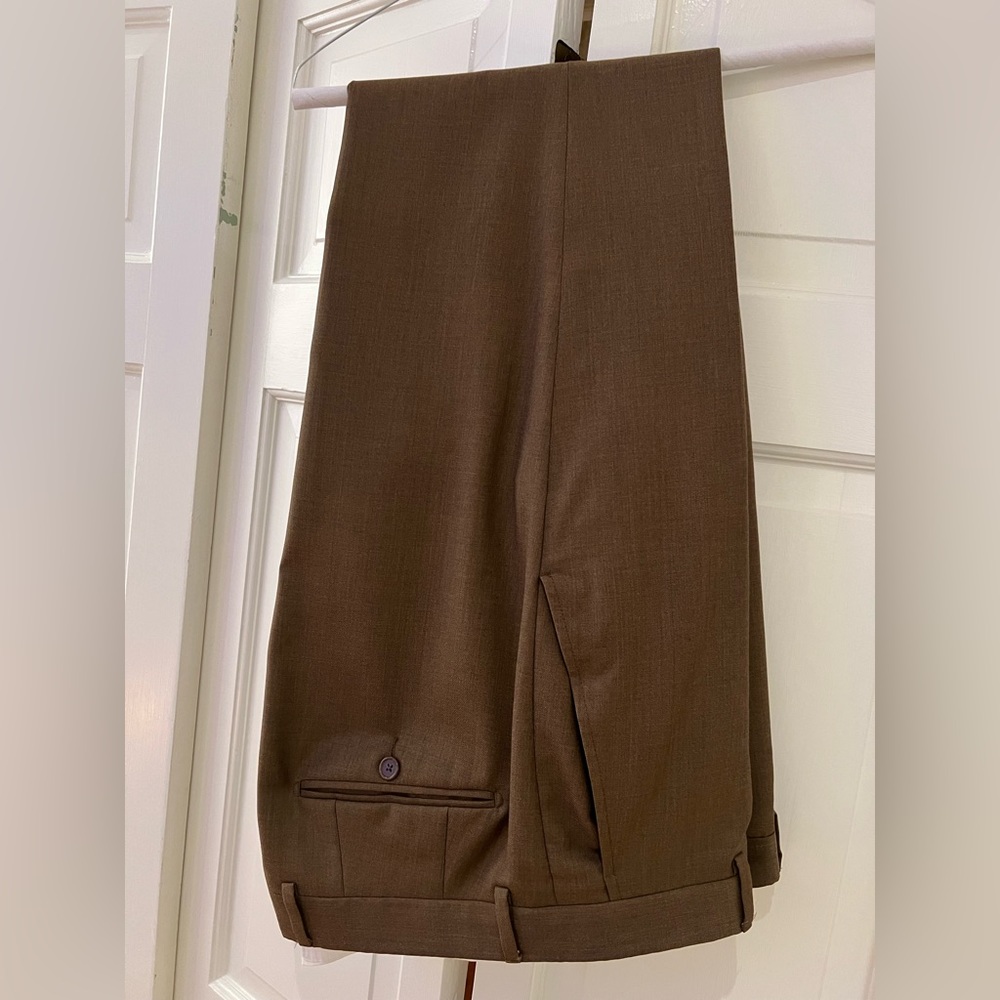 Men’s Santorelli Dress Pants 100% Virgin Wool Made in Italy Brown Tobacco 32